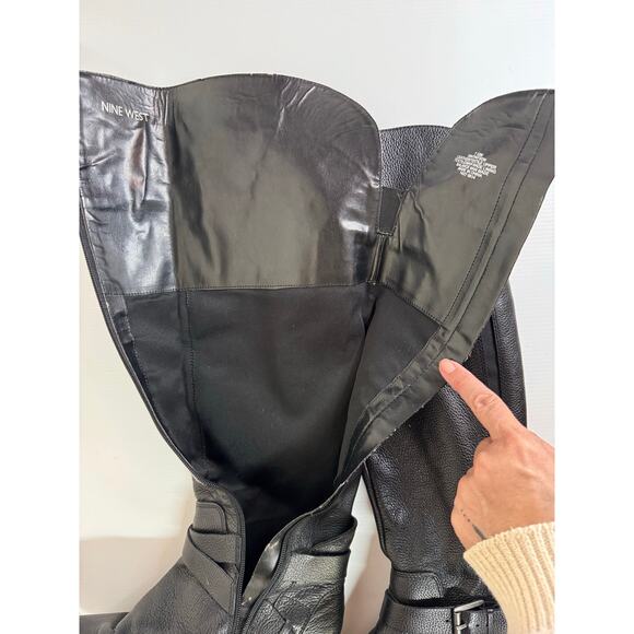 NINE WEST Payson Knee High Boots Womens 7.5 Leather Riding Equestrian Biker Moto - Picture 15 of 16